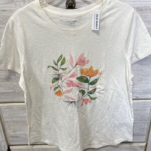 Old Navy Women's White Tee with Floral Design